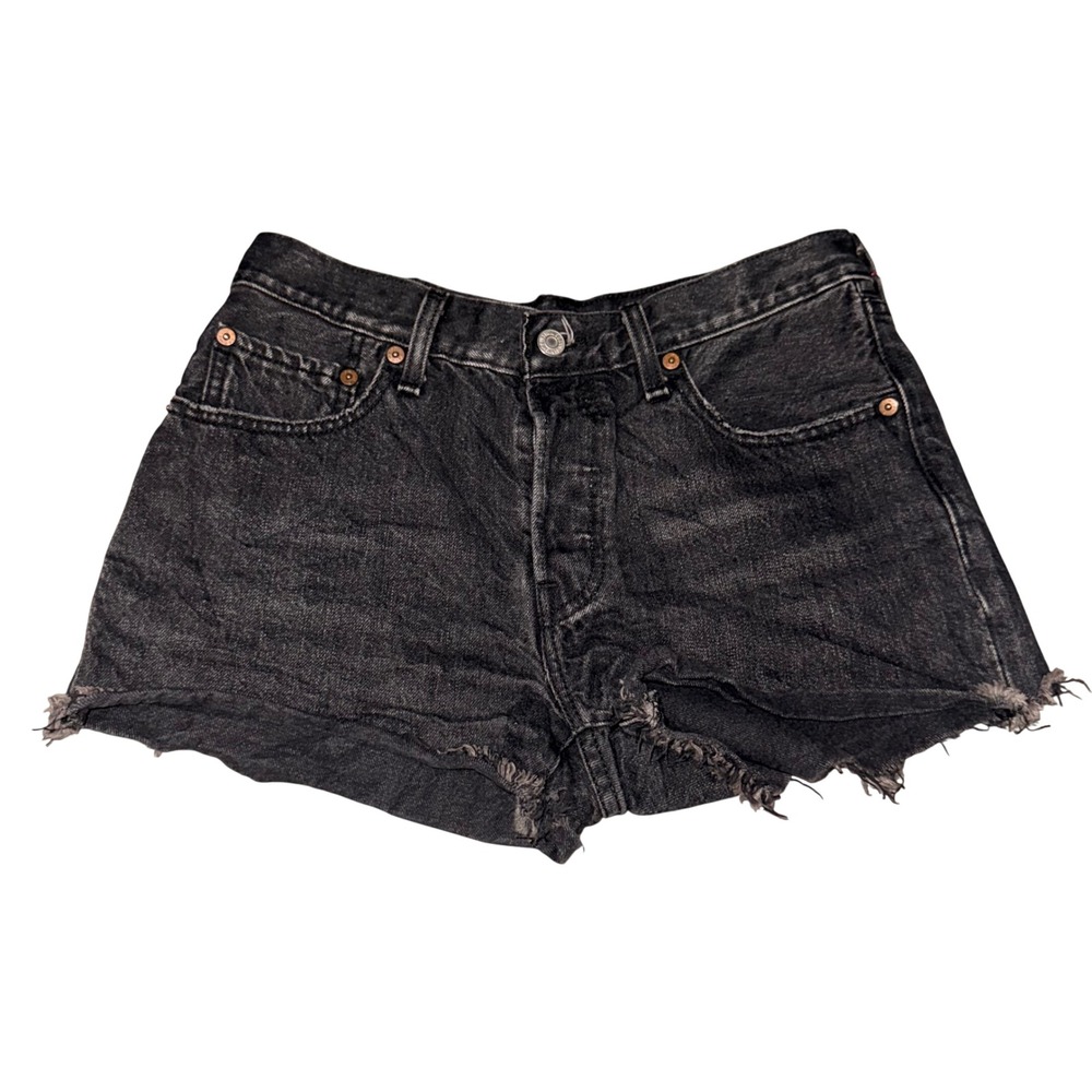 Levis 501 Shorts W27 Black High Waisted Cut Off Denim Frayed Hem Grunge Festival
